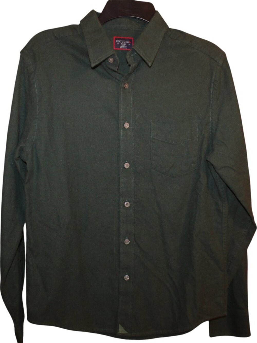 UNTUCKit Sherwood Forest Green Flannel Shirt Mens Small Slim Fit Cotton